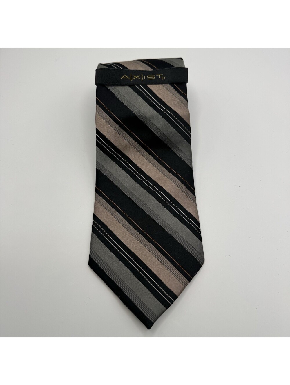 Axist Men’s Necktie 100% Silk Diagonal Stripes Black Gray Silver One Size New